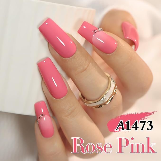 Double Rhythm 0.50 OZ Gel Polish Hema Free Same Color Same Bottle Golden Round Translucent Neutral Natural Milky 15 ML Jelly UV Polish Art DIY at Home (Pink Rose-C1473)