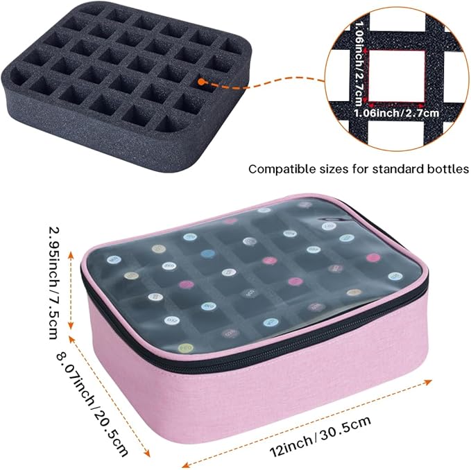 2 Pcs Small Clear Nail Polish Organizer Holds 60 bottles(15ml-0.5fl.oz) Nail Polish Case Multifunctional Nail Polish Bag organizer, Cosmetic Travel Makeup Cases for Women Pink