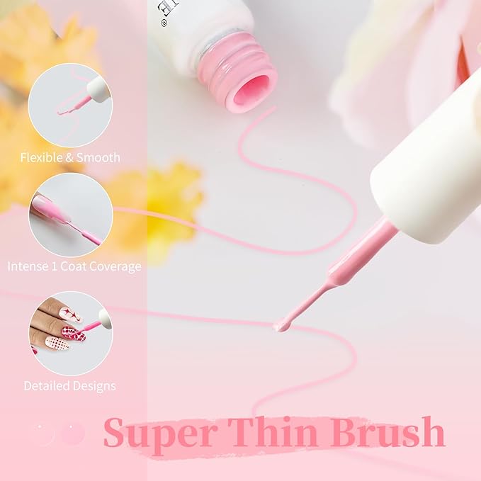 JODSONE Nail Art Gel Liner Set 10 Colors Pink Collection Gel Nail polish Need U V Lamp Cured at Home Salon Design Valentines Gifts for Women & Girls