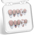 10 Pcs Flower Handmade Press on Nails Almond Shape Luxury Medium Hand Made Nails with Design Flower Artificial Stick on Nails French Tip False Nail for Women (S)