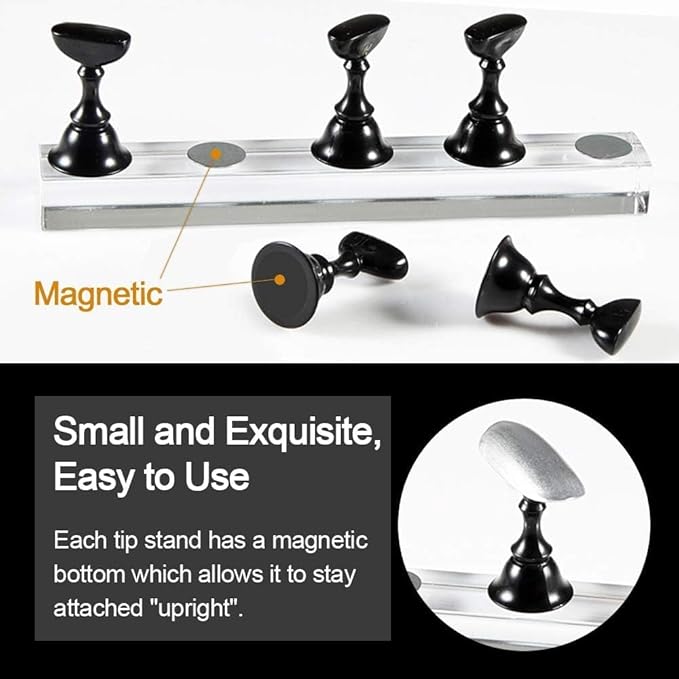2 Sets Acrylic Nail Art Holder Practice Display Stand with 96 Pcs White Reusable Adhesive Putty, Kalolary Magnetic Nail Art Tips Holders Training DIY Display Practice Stands(Black and White)