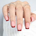 Red French Tip Press On Nails - Short Square Red Tips Press on Nails Glossy Nails Press Ons for Women DIY Fake Nails Kit with Glue, Reusable Glue on Nails Short in 16 Sizes - 32pcs, Cherry Tip