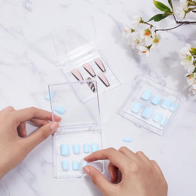 stallry 20pcs Press On Nail Storage Boxes Acrylic Nail Storage Box with 60pcs Double Sided Adhesive Nail Tape for Nail Art Practice Salon Manicure Craft