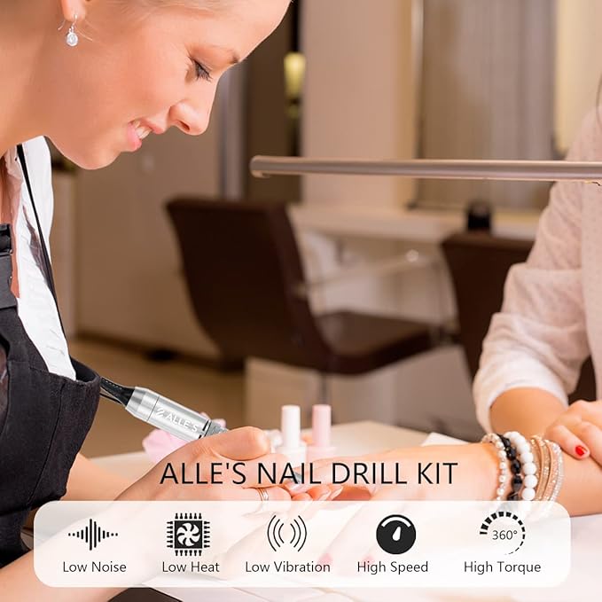Professional Electric Nail Drill Machine 30000 RPM Efile Buffer Manicure Grinder Tools for Acrylic Nails with Nail Bits and Sanding Bands - White