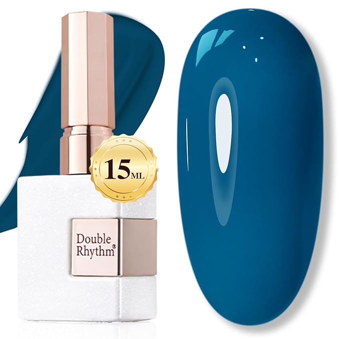 Double Rhythm Gel Polish 15ML Jelly Sheer Pastel Light Milky Color Pearl White Bottle 1 PC 0.5 OZ Full Size Nail Art Salon at Home (Lake Blue-D1458)