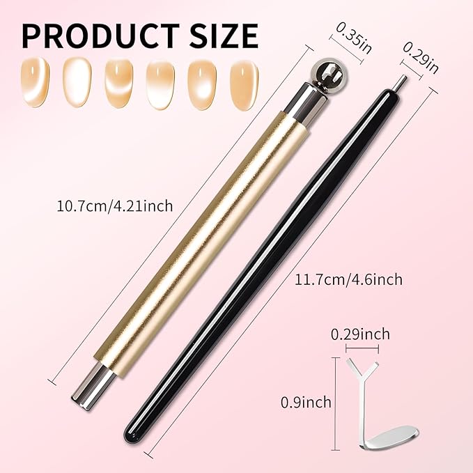 4-Piece Cat Eye Magnet Set – Gold Nail Magnet, Heart-Shaped Nail Art Magnet, Black Bead-Attracting Cat Eye Magnet for Nails Pen Accents, Works with Cat Eye Gel Polish for DIY Nail Designs