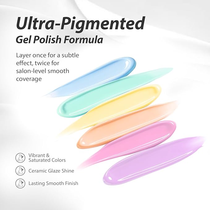 Makartt Pastel Gel Nail Polish Set 15ml One N'Done, 6 Colors Spring Summer Colorful Gel Polish Kit Soak Off Blue Green Yellow Purple Pink, Salon-Grade UV Nail Art DIY Salon Home - Summer Spritz