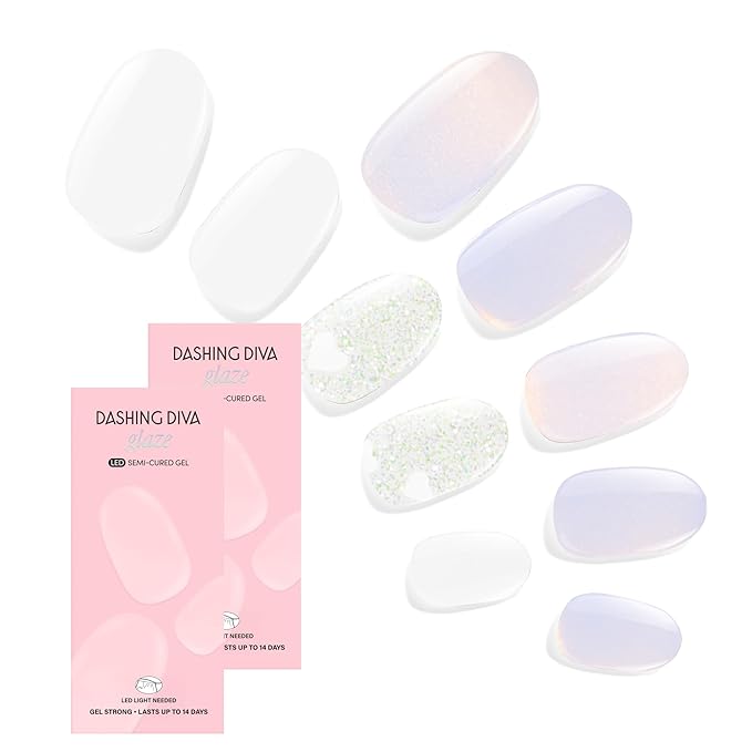 Dashing Diva Glaze Nail Strip Duo - Gimme Glitter Collection - Iced Out & Woo Me Over - Long Lasting, Chip Resistant, Semi-Cured Gel Nail Strips - Contains 2 Colors