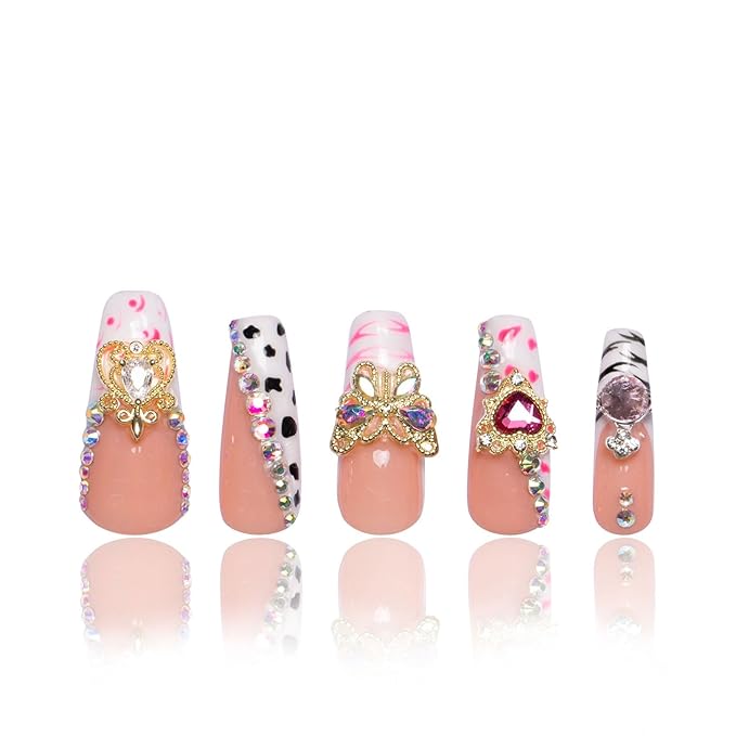 LOVFUL Press on Nails Rolling Luxe | Handmade with Full Covered Crystals | Reusable Full Cover Nails | Coffin Classic Regular 1.3 in | H144-S