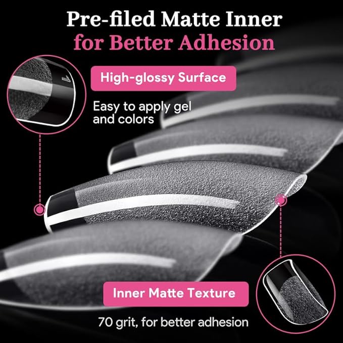 Extra Short Square Fake Nail Tips, 15 Sizes 240 PCS Clear French Half Matte Press On False Nail Tips Pre-shaped Full Cover Gel Nail Tips Extensions Long Lasting for DIY Beginners & Salon Manicure