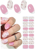 UV Gel Nail Stickers, Spring, Pink Flower20pcs Semi Cured Gel Nail Strips, Wraps for Home Manicure DIY