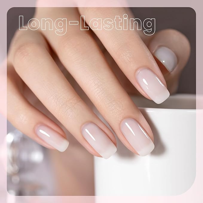 RARJSM Nude Milky White Fiber Glass Rubber Base Gel Nail Polish for Repair Broken Nails Strengthener Gel Base Coat Transparent Brush on BuildingGel in a Bottle Soak Off UV LED Curing Requires 15ml