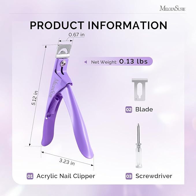 MelodySusie Acrylic Nail Clippers, Professional Nail Clippers Cutters for Acrylic Nails Fake Nail Tips, Adjustable Stainless Nail Trimmer, Manicure Tool for Salon Home Nail Art, Purple