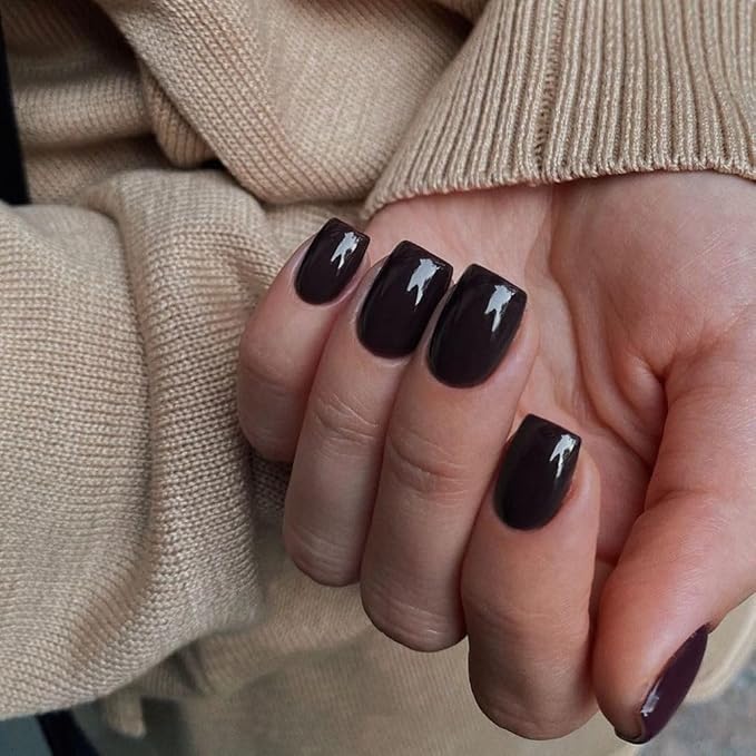 Black Press on Nails Short Square, Natural Short Gel Nails Glue on Acrylic Nails Press ons, 48Pcs Thick Reusable Fake Nails for Women, Short Coffin Artificial Nails New Solid Color Square Nails