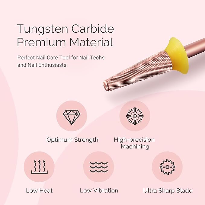 MelodySusie Tapered Barrel Nail Buffer Bit, Professional Safety Carbide Nail Bit for Nature Nail Bed Cuticle Dead Skin Cleaning Nail Prepare, Two Way Rotate, Manicure Nail Salon Supply, Rose Gold, XF