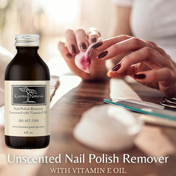 Karma Organic Nail Polish Remover Unscented- Non Toxic, Vegan, Cruelty Free, Acetone Free – Nails Strengthener for Fingernails – 4 fl. Oz
