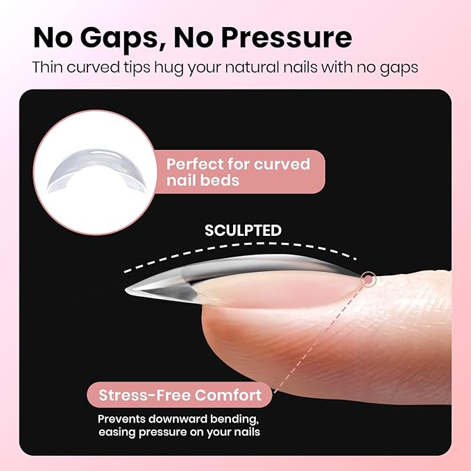 Beetles Gel Nail Tips Curve-EX - Almond Medium, 160pcs 16 Sizes, Etch-X Half Matte Full Cover Soft Acrylic False Press on Nail Tips Easy DIY Nail Extension Art Salon for Curved & Natural Nail Beds