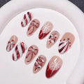 Press On Nails - Handmade Almond short Nails, Painting French 3D Stars Art Design press ons, Reusable Artificial False Nails for Women 10 Pcs Acrylic Nails Kits (Size M)