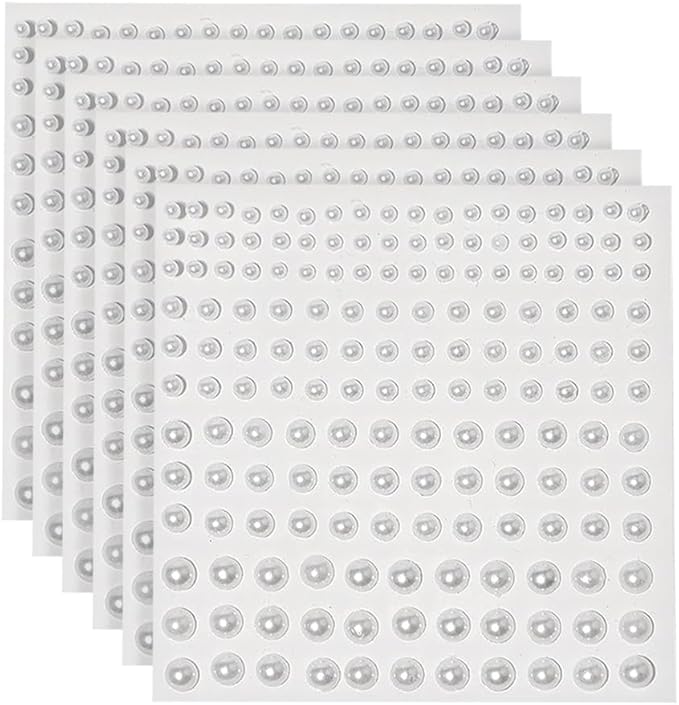 GSHLLO 1980 Pcs Multi Size Adhesive Pearls Flat Back Pearl Stickers Self Adhesive Face Pearls Stick On Body Pearls Makeup Decorative Pearls for Nail Crafts White