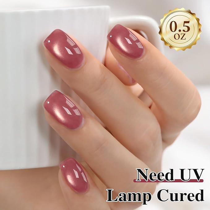 Double Rhythm 0.5 Oz Cat Eye Gel Polish with Magnet Same Color Same Bottle Holographic Glitter Shimmer Translucent Color Salon 15 ML Magnetic Nail Art (Grape Red-MC1270)