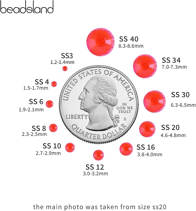 Beadsland 1440pcs Flat Back Crystal Rhinestones Round Gems for Nail Art and Craft Glue Fix, Luminous Orange, SS6, 1.9-2.1mm