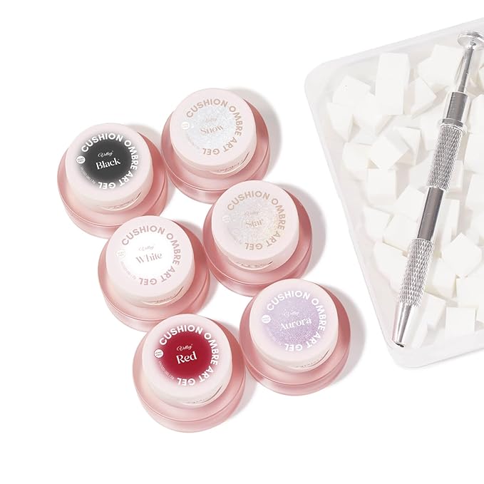 Vettsy 5-in-1 Cushion Ombre Art Gel Set - Classic Colors (White, Red, Black) - HEMA-Free Solid Creamy Gel for Ombre, Nail Art, Full Application & Chrome - No-Wipe, Vegan & Cruelty-Free UV/LED Nail Gel