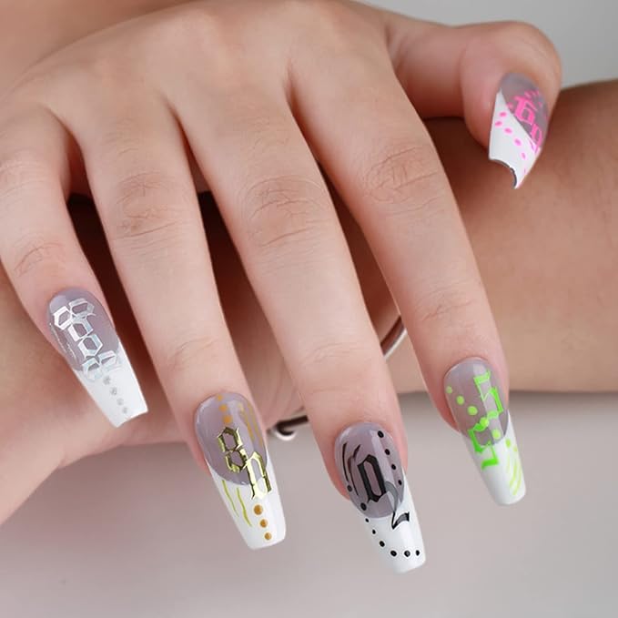 12 Color Nail Art Stickers, 3D Number 0-9 Self-Adhesive Sticker Design, Laser Gold Silver Red Black White Pink Yellow Green Nail Transfer Decals for Women Manicure Decorations