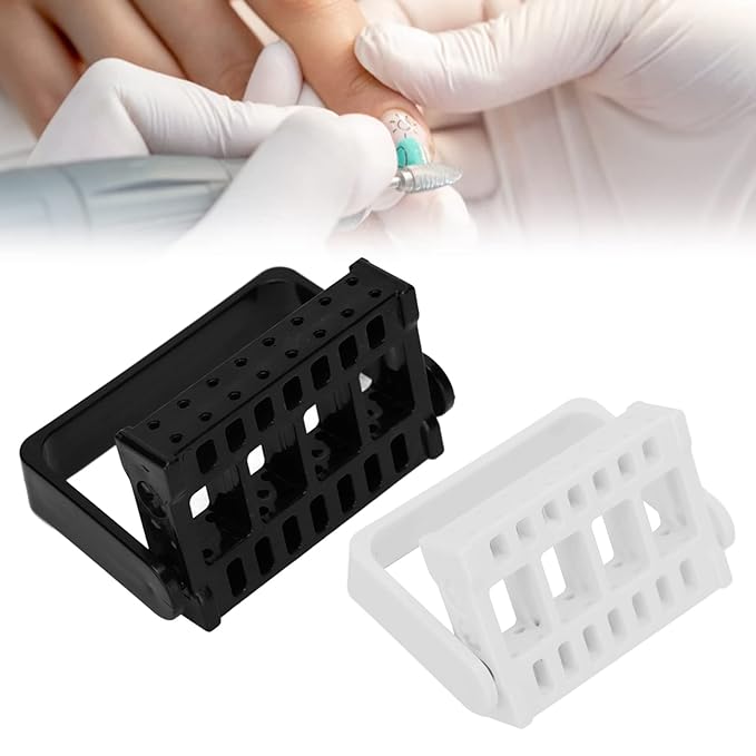 Brrnoo Nail Drill Bits Holder Display Organizer,16 Holes Nail Art Tools Exhibition Stand Rack Nail Salon Accessory Acrylic Nails Manicure Tools for Home Use or Nail Salon(white)