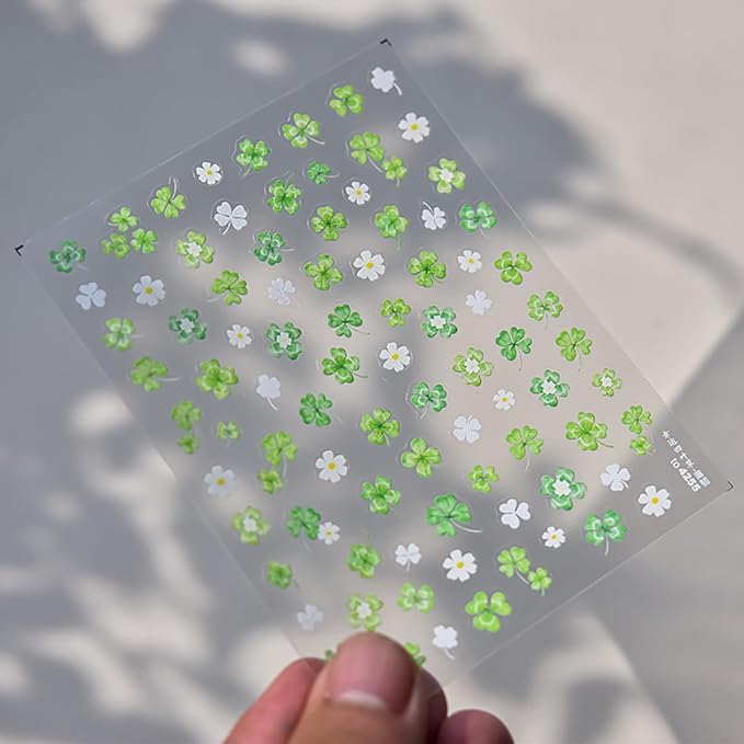 1Sheet St. Patrick's Day Nail Stickers 5D Self-Adhesive Holographic Shamrock Nail Art Stickers Spring Nail Art Decoration Four Leaf Clover Nail Decals Lucky Irish Nail Design Supplies for Women