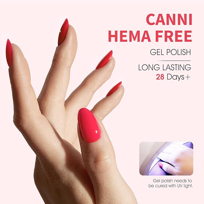 CANNI Bright Red Gel Nail Polish, 1Pcs Red Gel Polish Color Nail Polish High Gloss Soak Off U V Nail Manicure Salon DIY