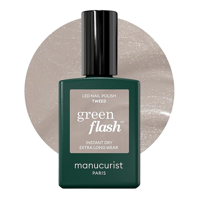 Manucurist Green Flash LED Tweed Grey Gel Nail Polish - Vegan, 12-Free, Plant-Based Gel Polish - Strengthens and Protects the Nail - Made in France - 0.5 fl oz