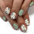 Flower Press on Nails Short Almond Fake Nails White Green Nails Press Ons Glossy Full Cover False Nails Acrylic Glue on Nail Summer Spring Stick on Nail for Women Decorations Set 24Pcs