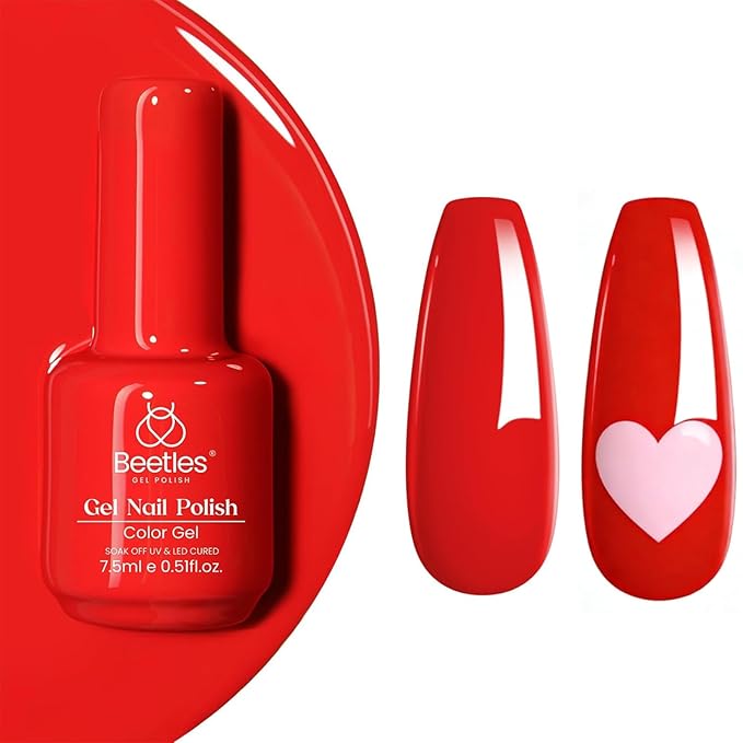 Beetles Red Gel Polish - 1 Pcs 15ml 0.51 FL.OZ Red Color Soak Off U V LED Gel Polish Nail Art Design Manicure Salon DIY Salon