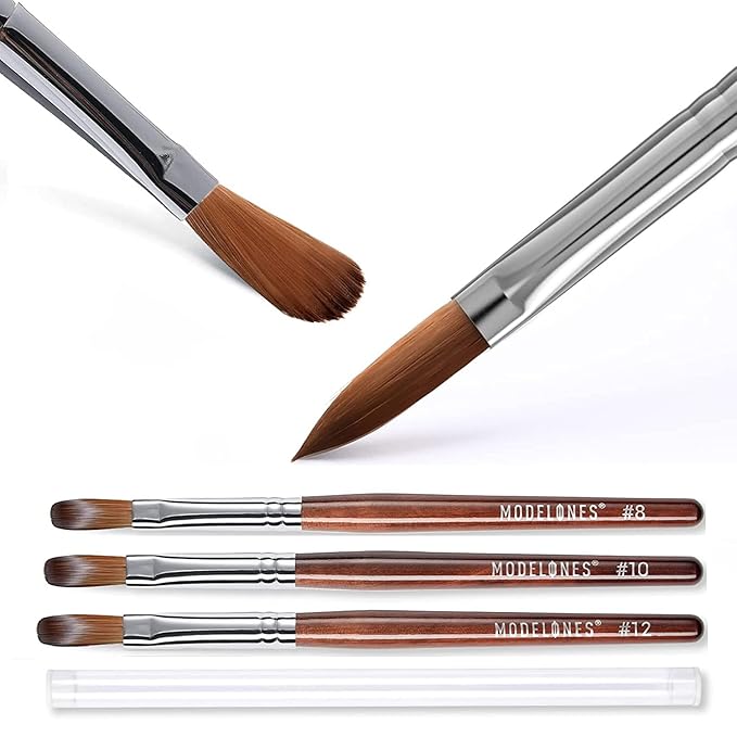 Modelones Kolinsky Acrylic Nail Brush Set, Size 8/10/12 Round Shaped Nail Brushes for Acrylic Powder, Gel Polish, Extension Gel, 3D Carving & Detailing Design with Wooden Handle Salon & DIY Use