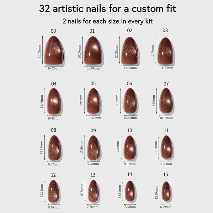 Nail Art Press-Ons | Cinnamon Powder, Short Almond Nails, Reusable, Salon Quality Fall Nails | 16 sizes - 32 Nails Kit with Super-hold Nail Glue and Sticky Tabs