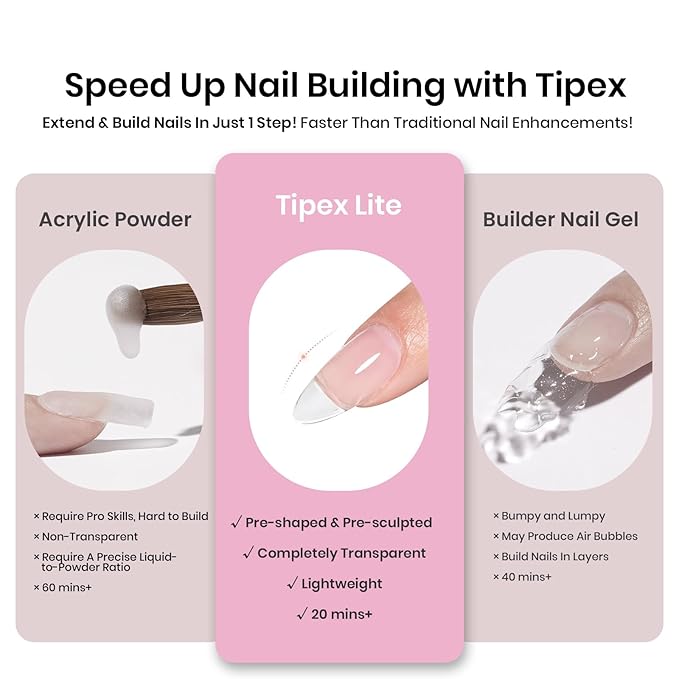 Beetles Tipex Lite Pre-Built Apex Gel Nail Tips, Almond Medium, 256pcs Value Pack, 16 Sizes, Flat-Nail Friendly Acrylic Tips for Natural Nail Beds, Easy for Beginner DIY