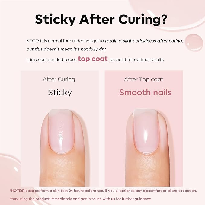 modelones Top Coat with Builder Nail Gel, Nude Pink Color Builder Top Nail Kit for Apex Building Thickening Extension, LED Lamp Cured Color Base Shine Finish Top Coat 10ml Home DIY Salon