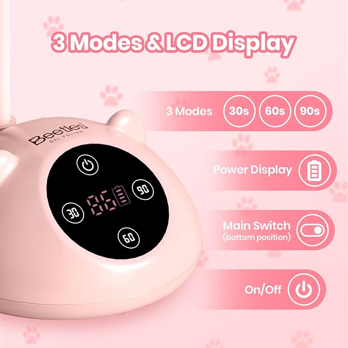 Beetles Gooseneck UV Nail Lamp - Meowgic StrawPurr Mini LED Nail Light with 3 Timer and Countdown Display Flash Cure Lamp for Gel Polish Nails Glue Builder Gel Smart Sensor Cordless Nails Dryer
