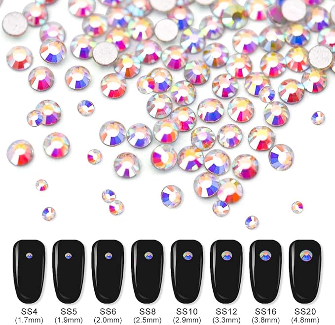 Glass Crystal AB Nail Jewels & Flatback Rhinestones Kit - Multi Shape Nail Gems & Diamonds 3D Charms with Wax Pencil & Tweezers