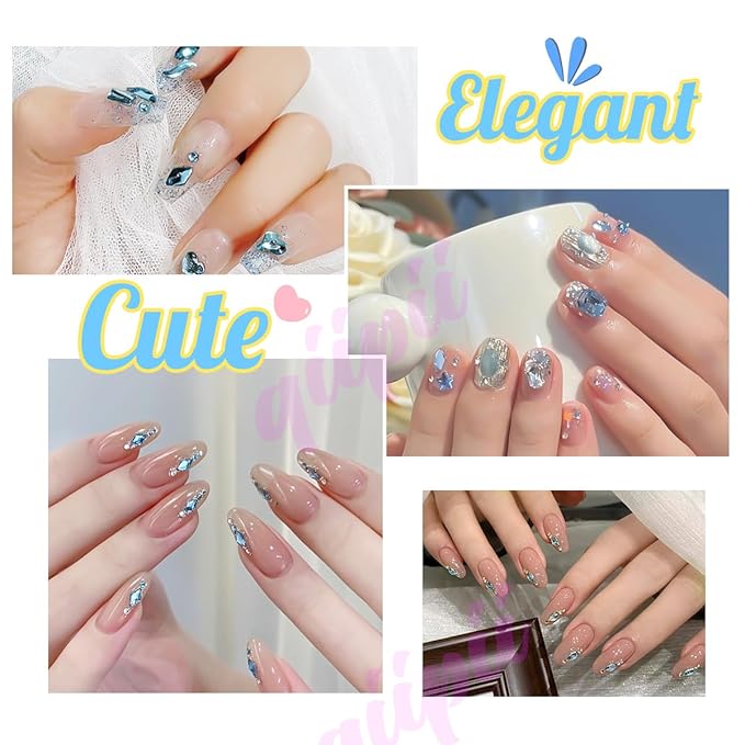 2052Pcs Light Blue Nail Rhinestones Baby Blue Big Gems 72 Multi Shapes K9 Glass Diamonds Flatback Round Beads Stones Crystals Jewels Nail Art Charms for Nails Faces Eyes Makeup Tumblers Crafts