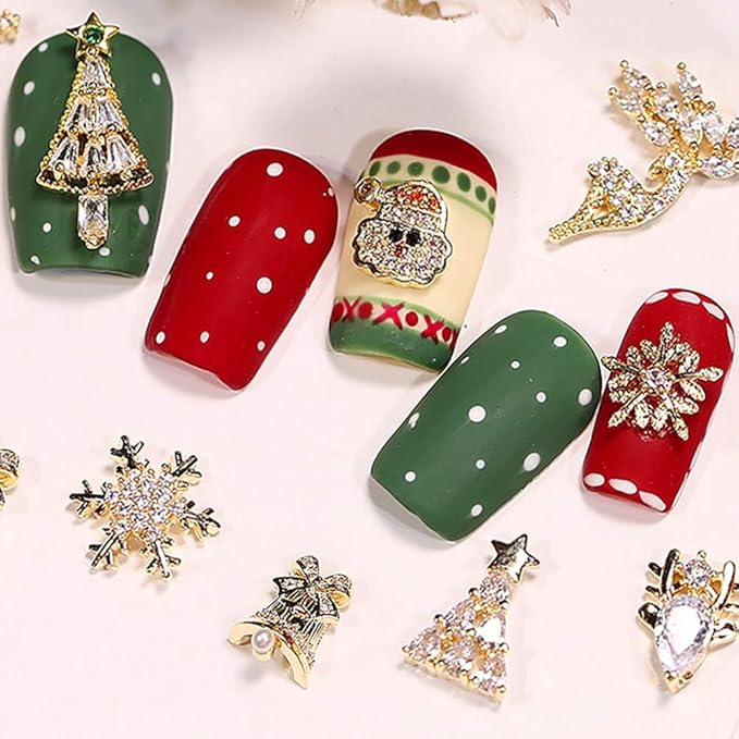 12pcs Christmas Nail Charms,Alloy Chrismas Nail Art Charms Nail Gems Nail Rhinestones Shiny Zircon Snowflake Elk Xmas Tree Chrismas Garland Nail Decor Rhinestones for Nails Jewelry Women Nail Supplies