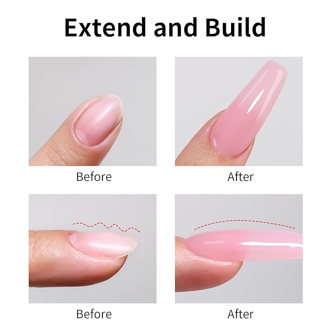 Pink Builder Gel Set, 3 in 1 Nail Gel for Nails Extension Hard U V Builder Kit With Clear Nail Tips Model and Brush 1.23 Oz