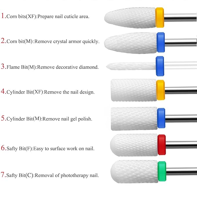 20pcs Nail Drill Bits Sets, 3/32 Inch Ceramic Diamond Cuticle Electric Nail Cutter Acrylic Gel Nail Bit Kit, Cuticle Remover Crystal Nail Extension Bits for Nails Home Salon
