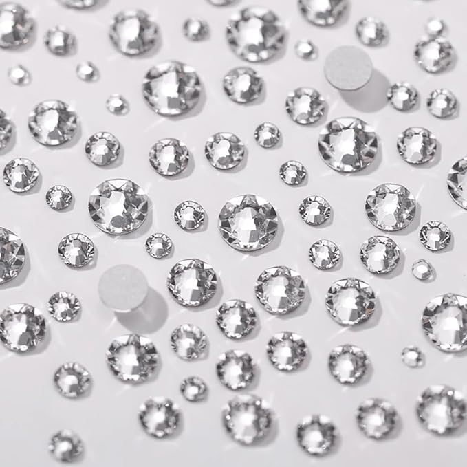 Flatback Rhinestones Nail Gems with Pickup Pencil and Tweezers, Silver Clear &Transparent AB Crystals Nail Charms Face gems, Glass Rhinestones for Nail Art Face Makeup and Manicure Decor