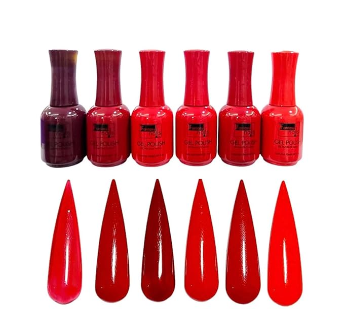 Fantasy Nails Red Wine Gel Polish Collection, 6-Piece Set, Burgundy to Bright Red Shades