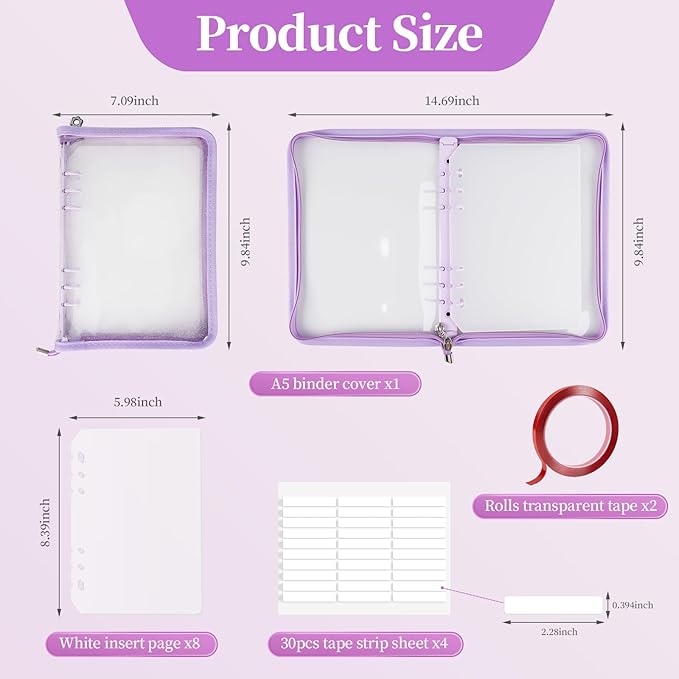 Press on Nail Organizer Binder Book, 8 A5-Sized Insert Pages & Double Sized Tape, Press on Nails Display Storage Book, Reusable Fake Nail Swatch Collecting Book (Purple)