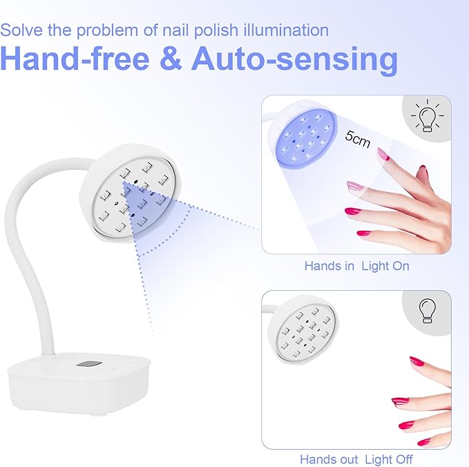 UV LED Nail Lamp,Rechargeable LED Nail Light Dryer with Auto Sensor,2 Timers & LCD Display,12W Gooseneck UV Flash Cure Lamp for Acrylic Nails Extension Gel Salon Home DIY