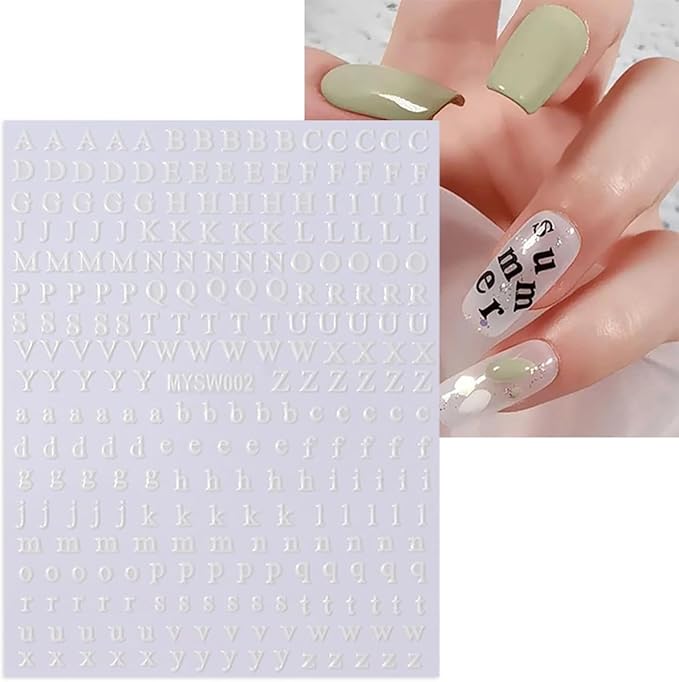 Letters Nail Art Stickers English Alphabet Nail Decals 3D Self-Adhesive Metallic Gold Silver Nail Sticker Black White Letter Nail Art Supplies for Women Girls DIY Pegatinas Uñas Manicure 8 Sheets…