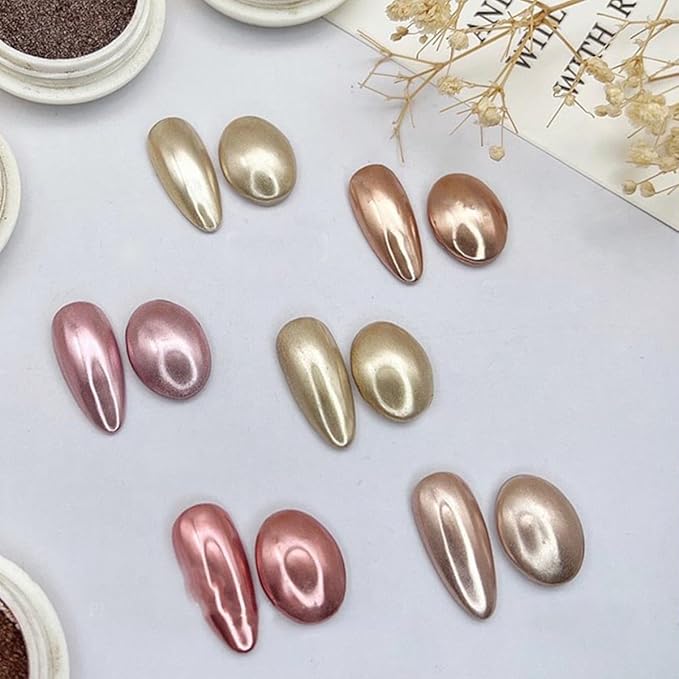 Rose Gold Nail Chrome Powders, 6 Colors Gold Chrome Powder for Nails Metallic Mirror Nail Powders Nail Art Decorations