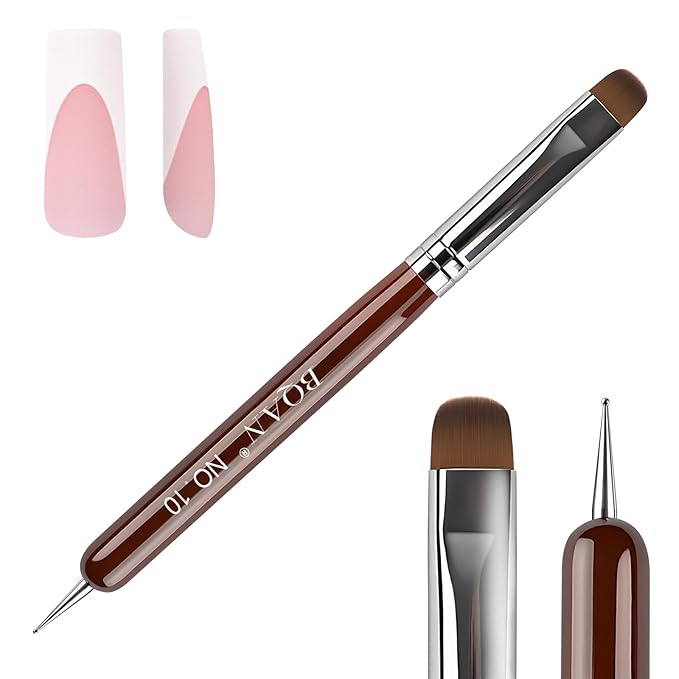 BQAN 2 Way French Tip Brush Acrylic Nail Brush with Dotting Tool for Nail Art Design Double Ended Professional Manicure Tools for Nails Cuticle Clean Up (10#)